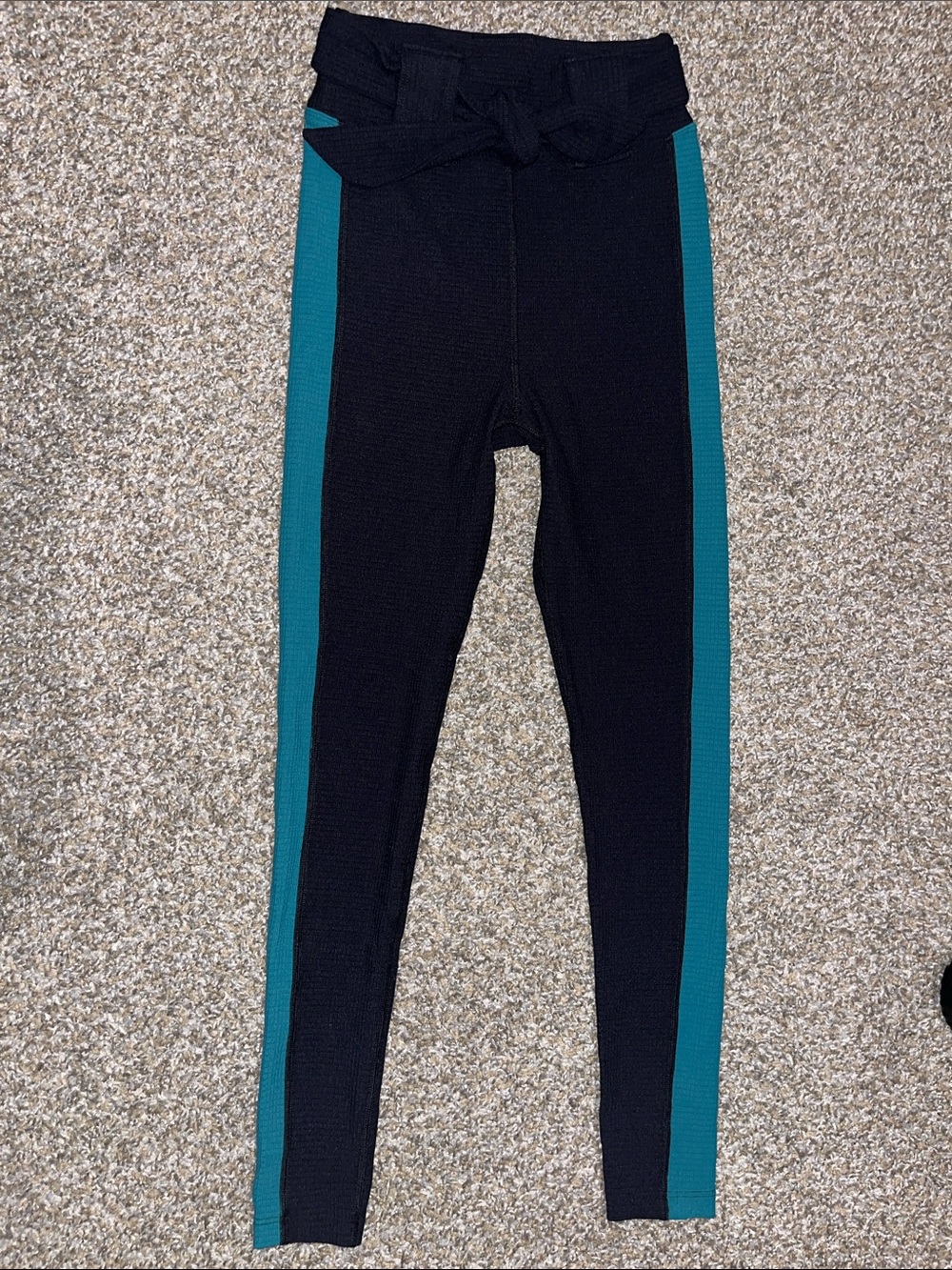 YEAR OF OURS Black Leggings with Teal Side Stripe